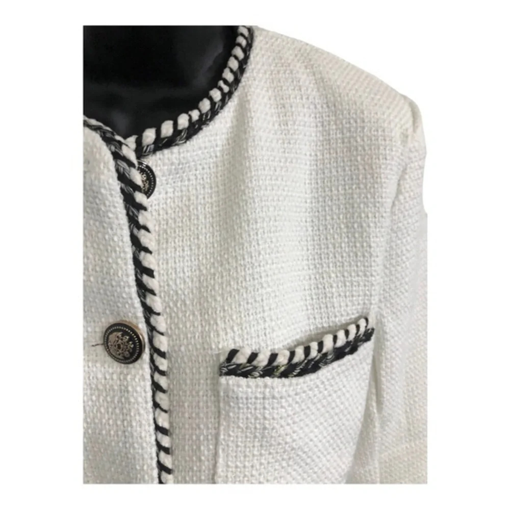 Haute‎ Monde offwhite ecru textured collarless baroque button blazer jacket sz M